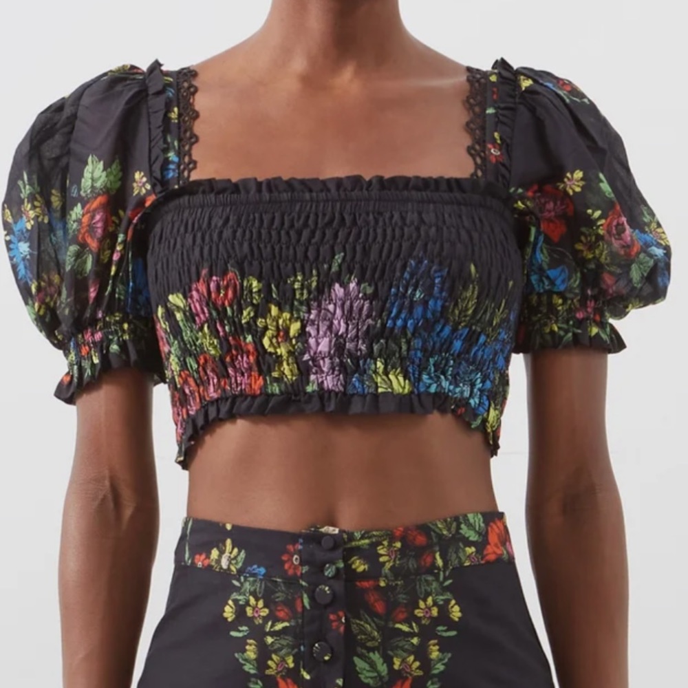 Charo Ruiz Ibiza Cumbi shirred black cotton-blend crop top